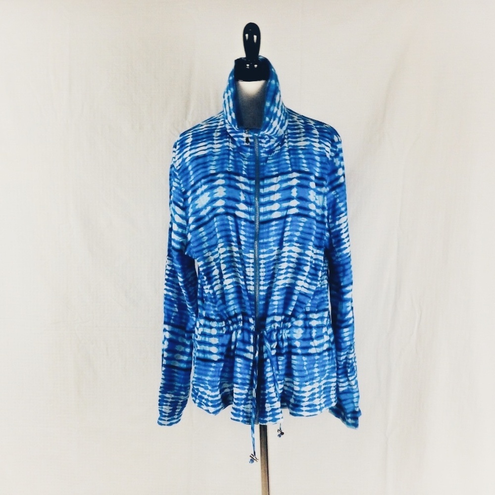 Ruby Rd Blue Tie Dye Long Sleeve Zip Up Shirt Size